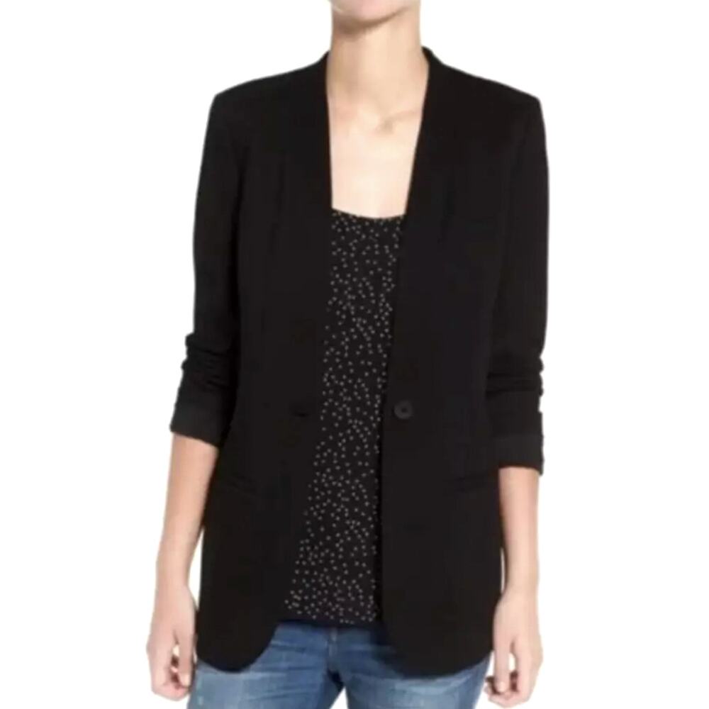 Madewell 0 Black Tribune Blazer Collarless Single Button Jacket Patch Pockets